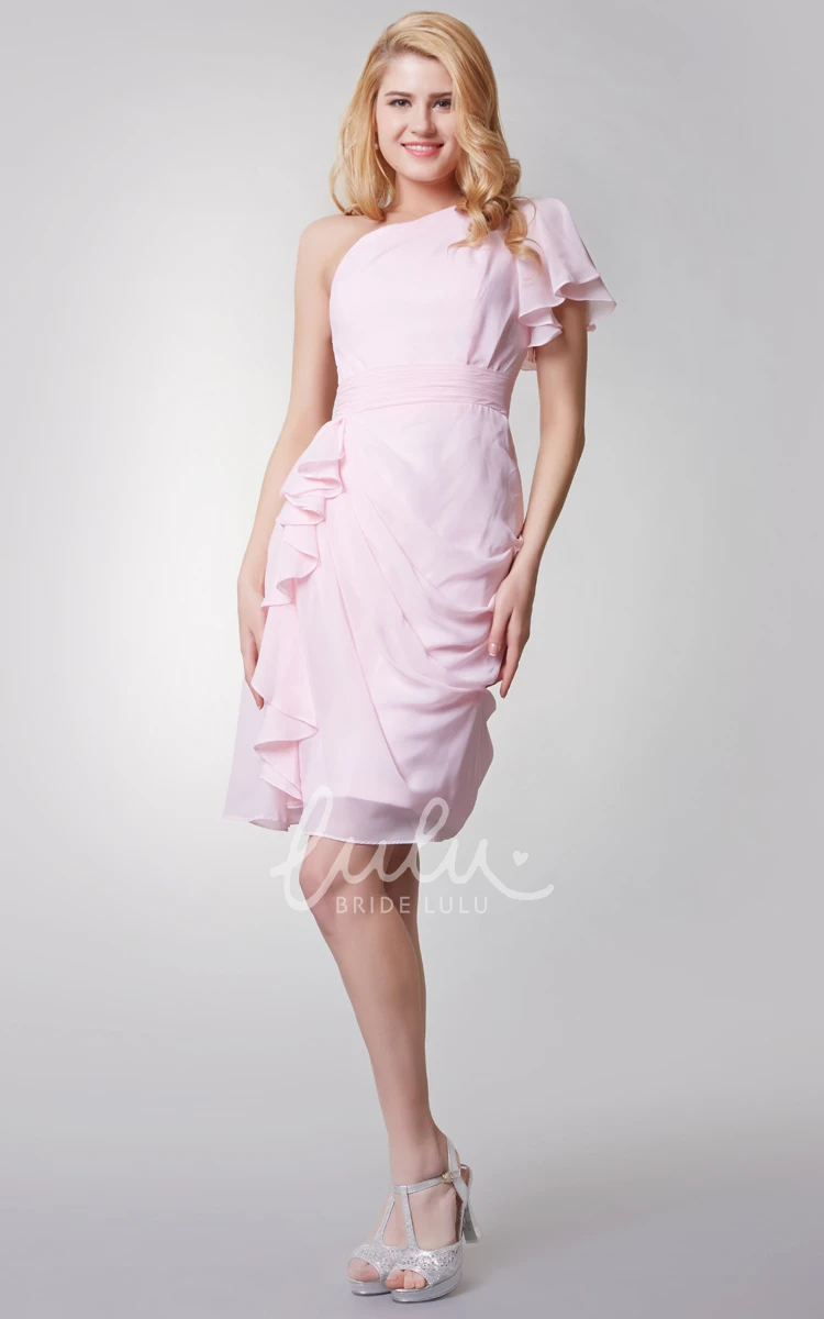 One Sleeve Chiffon Ruffled Bridesmaid Dress Short & Classy