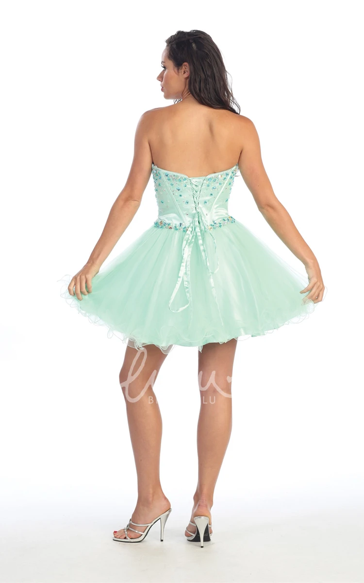 Beaded A-Line Short Sweetheart Sleeveless Tulle Corset Back Dress