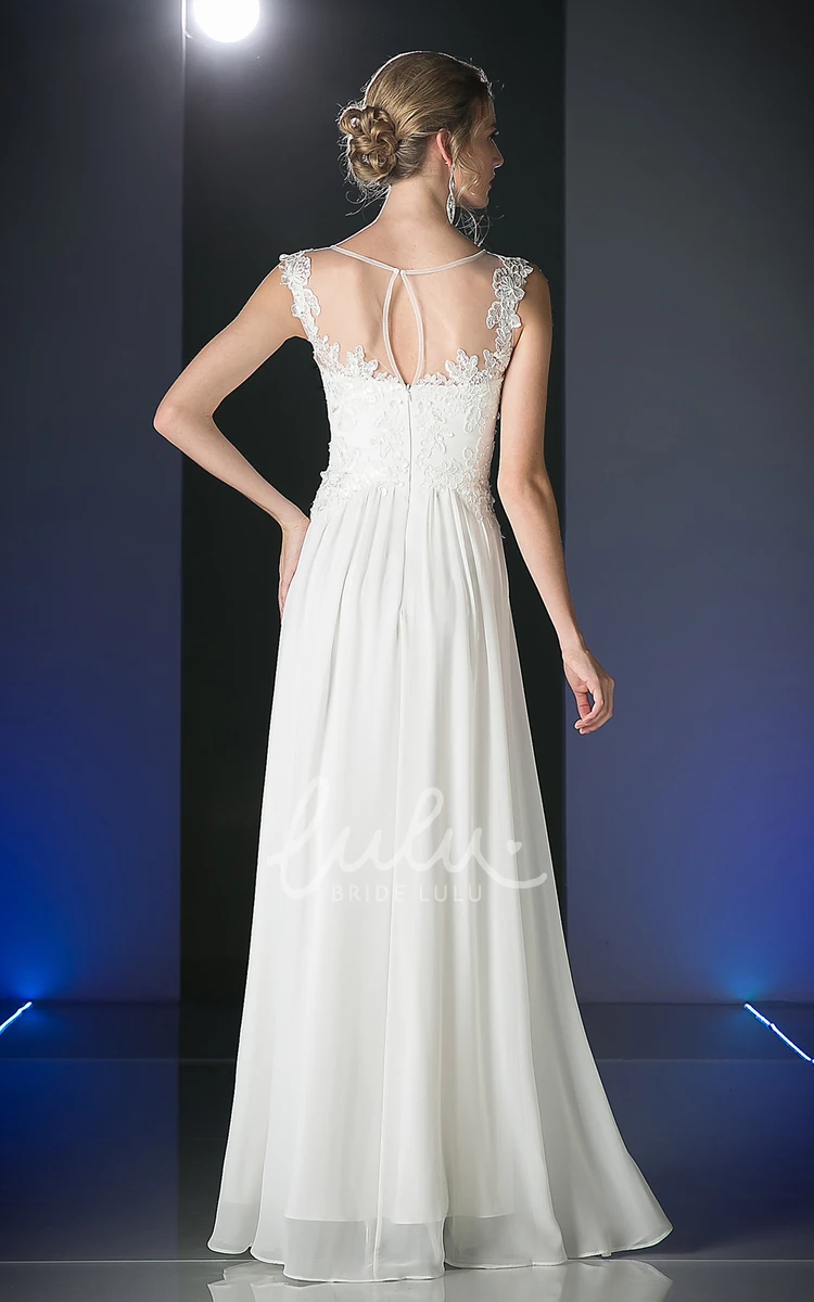 Scoop-Neck Sleeveless Sheath Dress with Appliques and Illusion in Chiffon Fabric