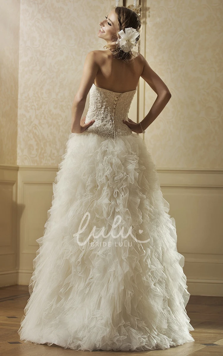 Split Front A-Line Wedding Dress with Strapless Ruffles and Tulle