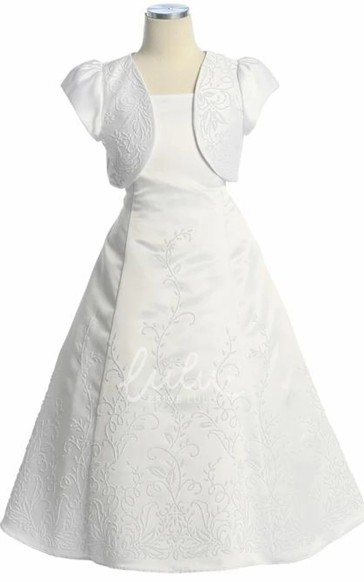 Beaded Satin Spaghetti Strap Flower Girl Dress Ankle-Length Bridesmaid Dress