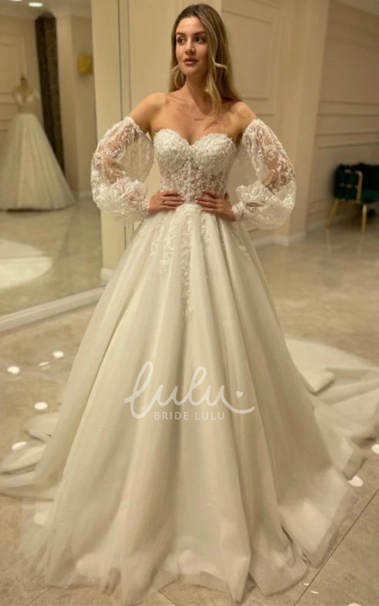 Sexy A Line Tulle Wedding Dress with Off-the-shoulder Neckline and Ruching
