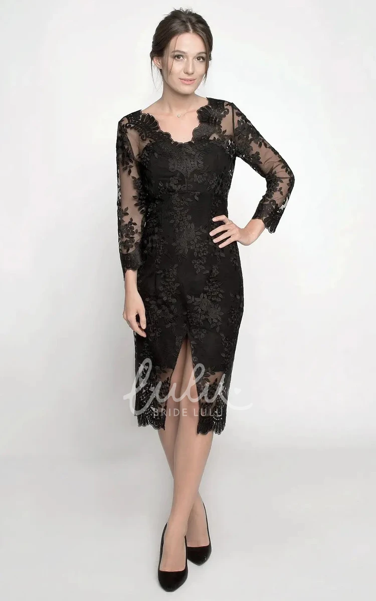 Lace 3/4 Sleeve Knee-length Pencil Cocktail Dress with Split Front Sexy & Classy
