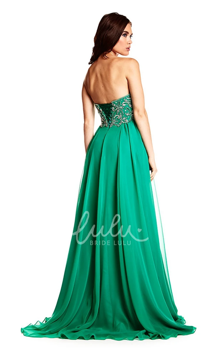 Chiffon Prom Dress with Beaded Strapless Design and Lace-Up Back