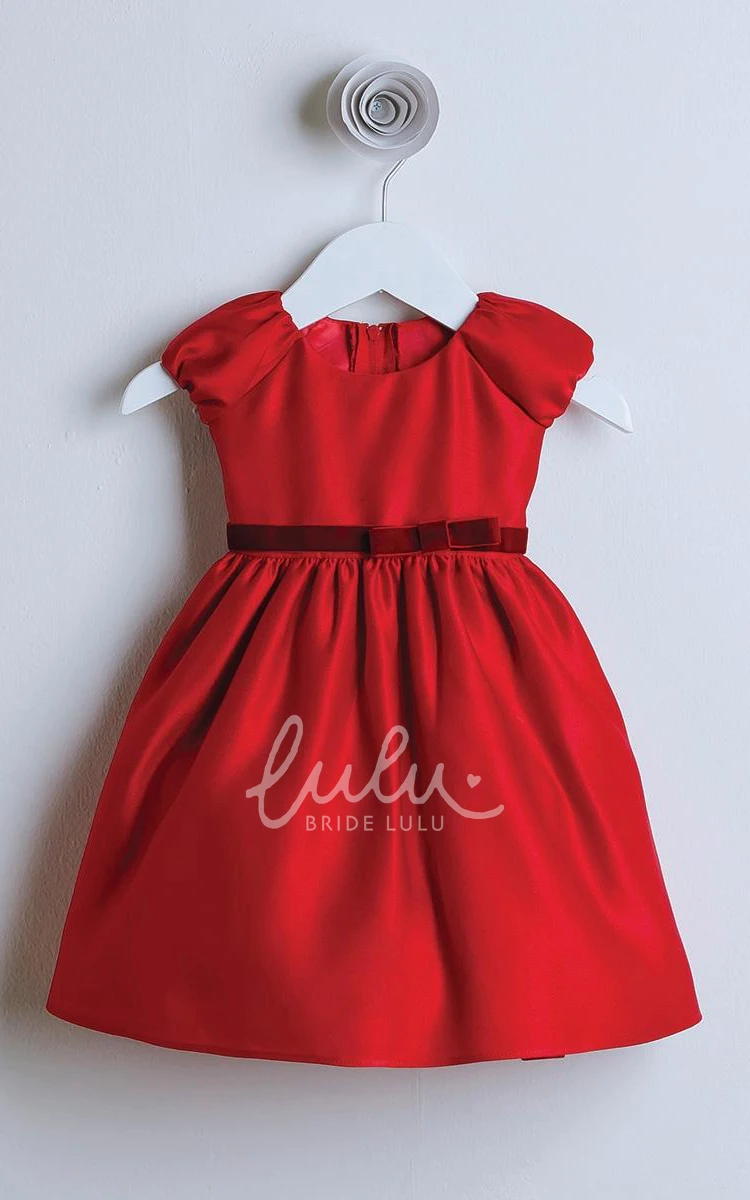 Satin Cap-Sleeve Flower Girl Dress Bowed Modern Casual