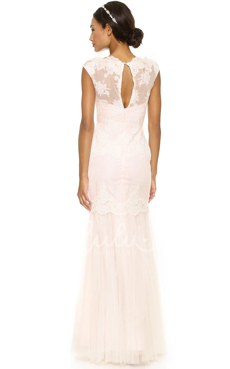 Lace Sheath Floor-length Dress with Bateau Neckline Wedding Dress