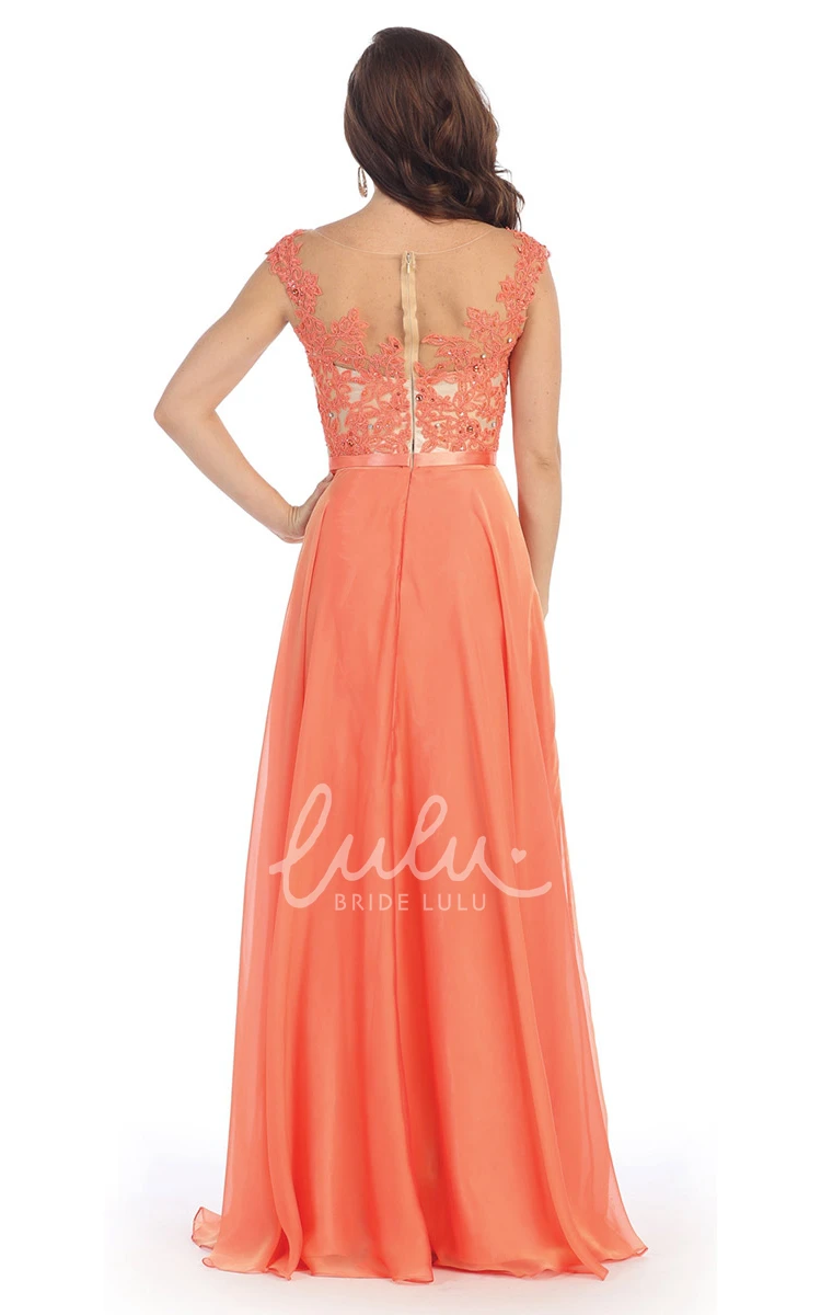 A-Line Chiffon Illusion Dress with Appliques and Pleats Elegant Formal Dress 2024
