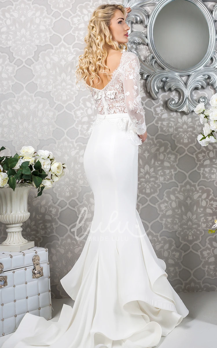 Long-Sleeve Satin & Lace Mermaid Wedding Dress