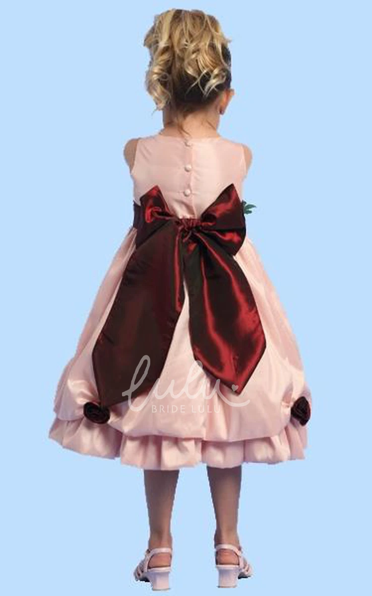 Taffeta Floral Tea-Length Flower Girl Dress Unique