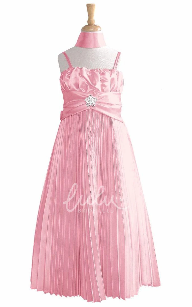 Pleated Satin Cape Flower Girl Dress with Brooch Detail