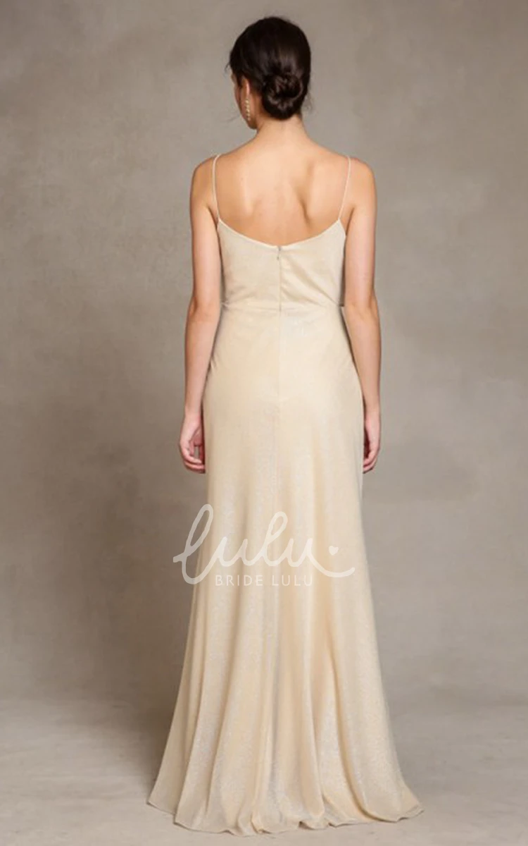 Floor-Length Chiffon Spaghetti Bridesmaid Dress with V Back Beach Bridesmaid Dress