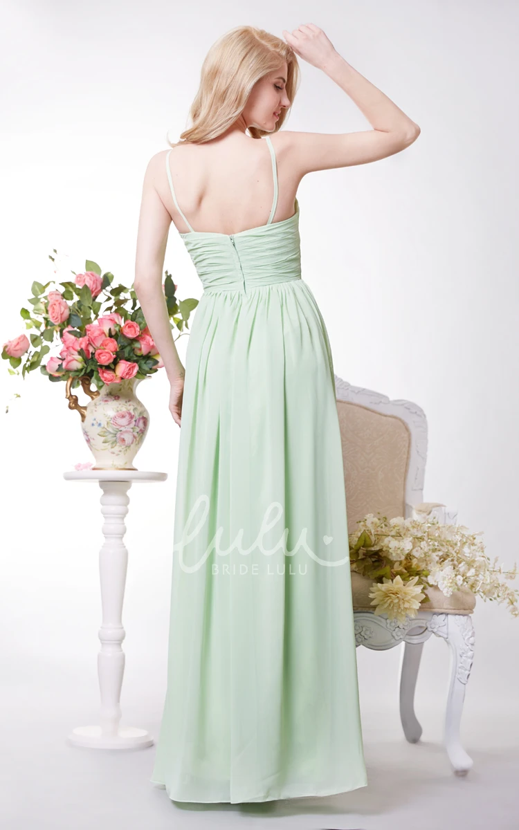 Simple A-line Chiffon Bridesmaid Dress with Spaghetti Straps and Long Length