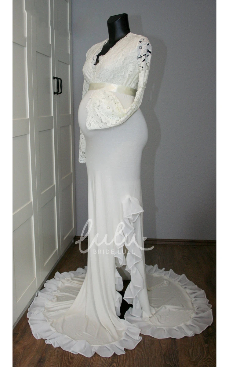 Sheath Maternity Wedding Dress with Sweep Train and Long Sleeves