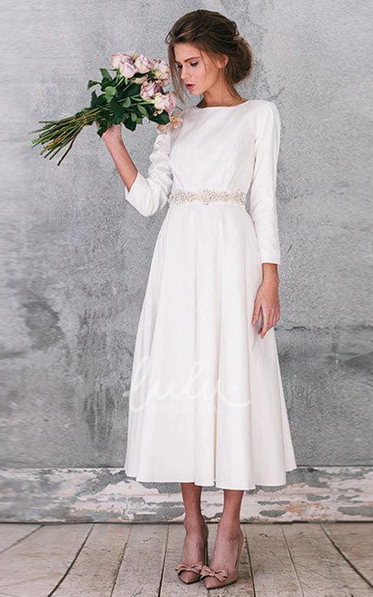 Long Sleeve Taffeta Wedding Dress with Natural Style