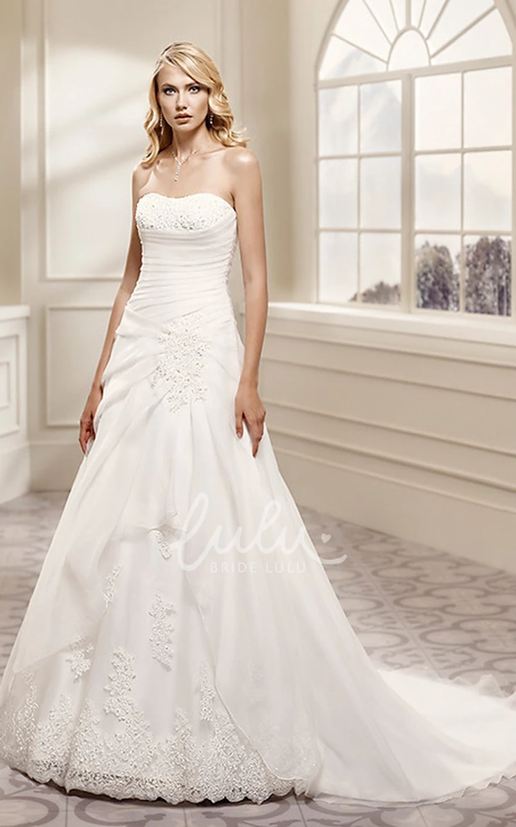 Strapless Maxi Satin A-Line Wedding Dress with Appliques