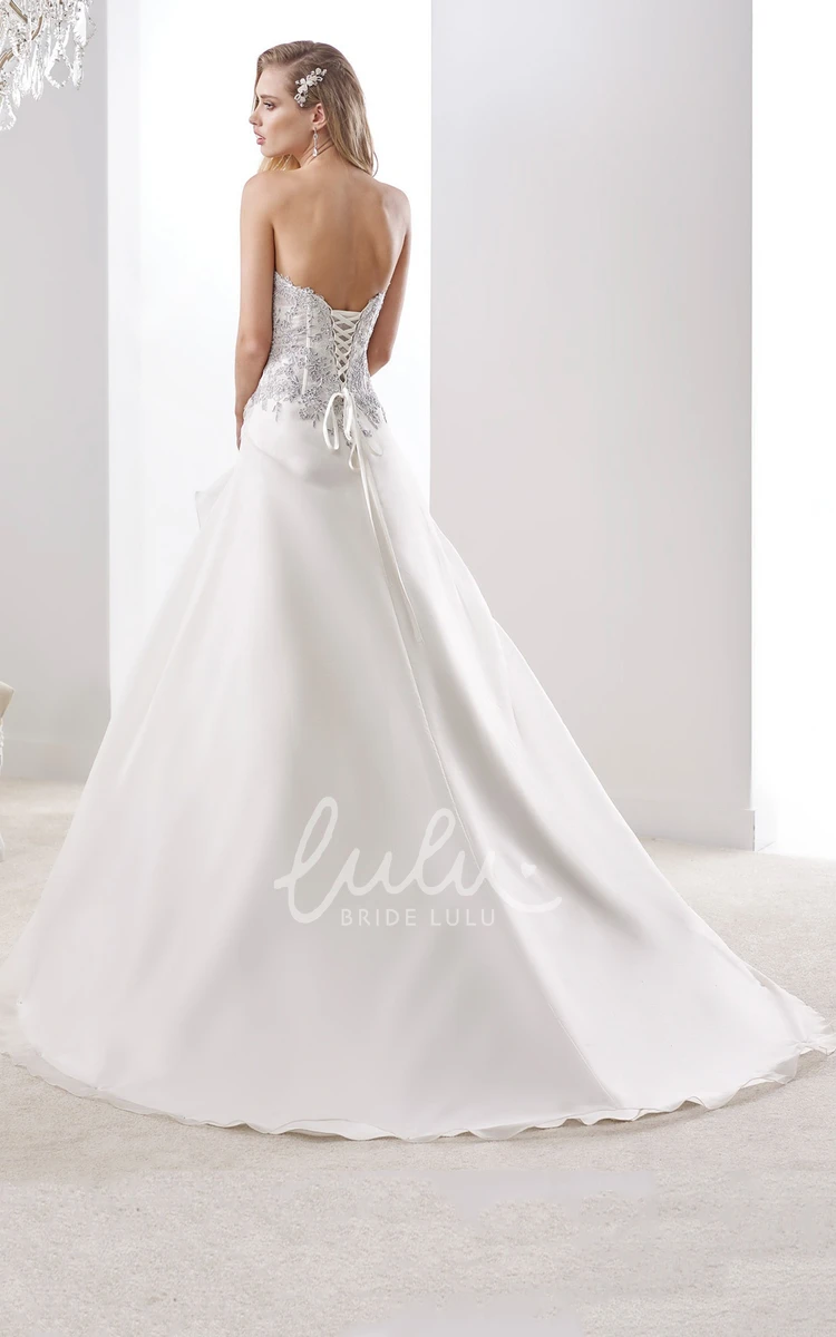 A-Line Beaded Wedding Dress with Side Draping and Lace-Up Back Sweetheart