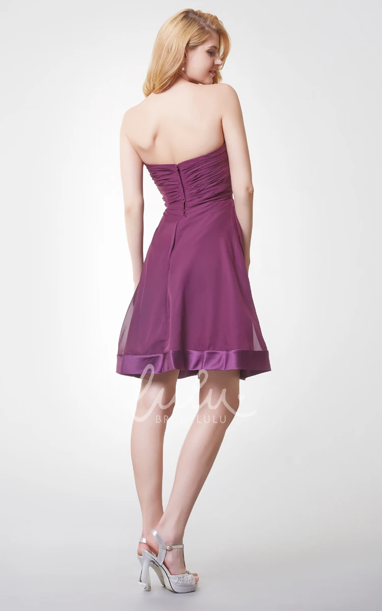 Pleated Strapless Chiffon A-Line Dress with Elegant Flowy Skirt