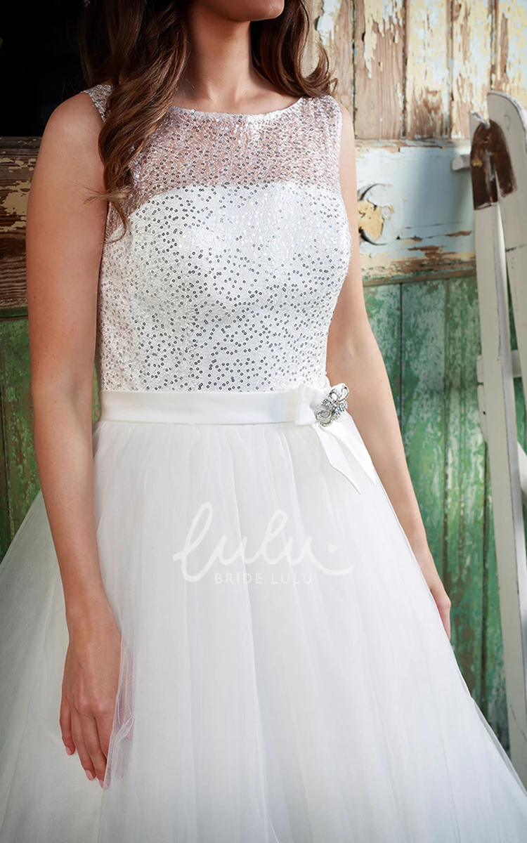 Sequined Tulle Wedding Dress Ball Gown Scoop Neck Floor-Length Sleeveless