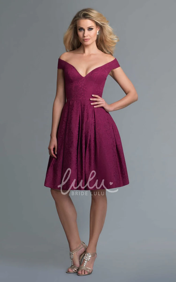 Knee-Length Lace A-Line Bridesmaid Dress with V-Neck and Low-V Back