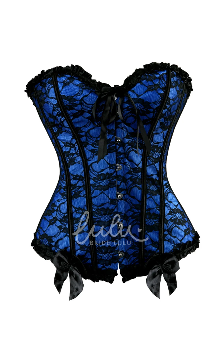 Sexy Elegant Floral Blue and Black Lace Overbust Corset