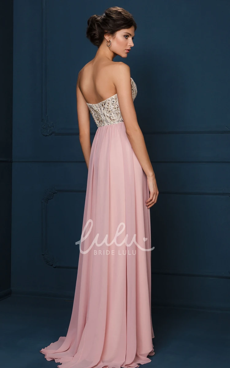 Floor-Length Chiffon Evening Dress with Sweetheart Neckline and Beaded Details in A-Line Style