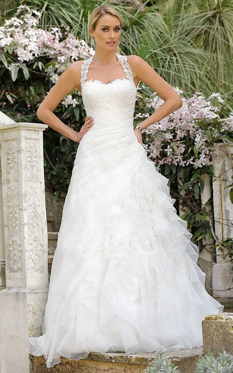 Sleeveless Organza Halter A-Line Wedding Dress with Cascading Ruffles