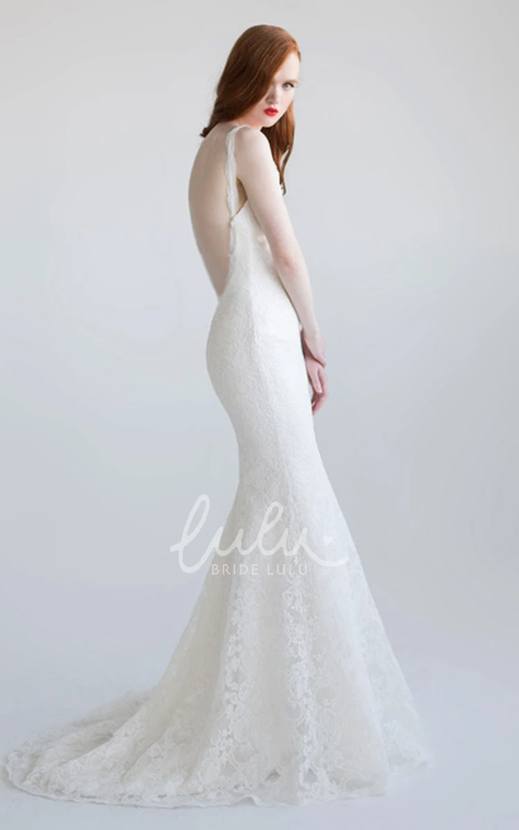 Sheath Lace Wedding Dress Appliqued V-Neck Floor-Length Elegant