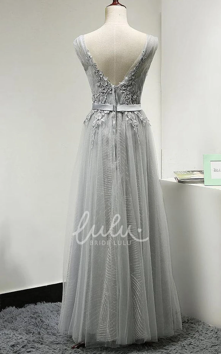 A-line Tulle Bridesmaid Dress with Cap Sleeves and Applique