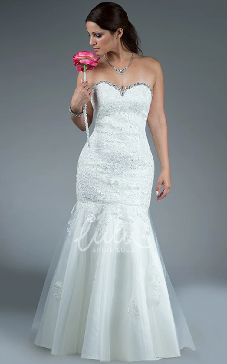 Trumpet Bridal Gown with Lace Top and Tulle Skirt Sweetheart Neckline