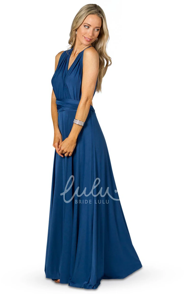 V-Neck Chiffon Bridesmaid Dress with Bow A-Line Floor-Length Pleated