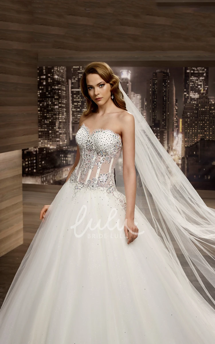 Embellished A-Line Wedding Dress with Sweetheart Neckline and Brush Train