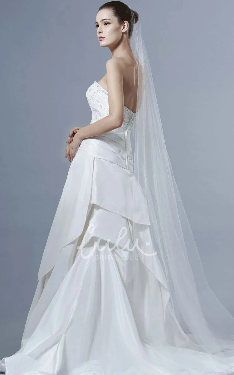 Strapless A-Line Satin Wedding Dress with Draped Design and Beading Classy Bridal Gown