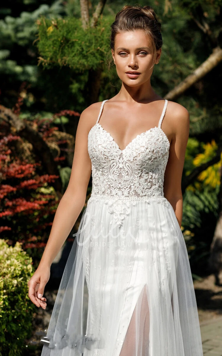 Sleeveless Lace V-neck Sheath Wedding Dress with Split Front Elegant Wedding Dress