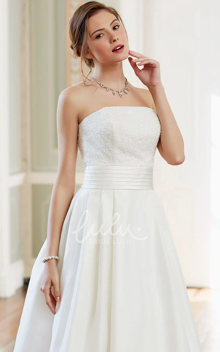 Beaded A-Line Satin Wedding Dress with Backless Style and Court Train Elegant Bridal Gown