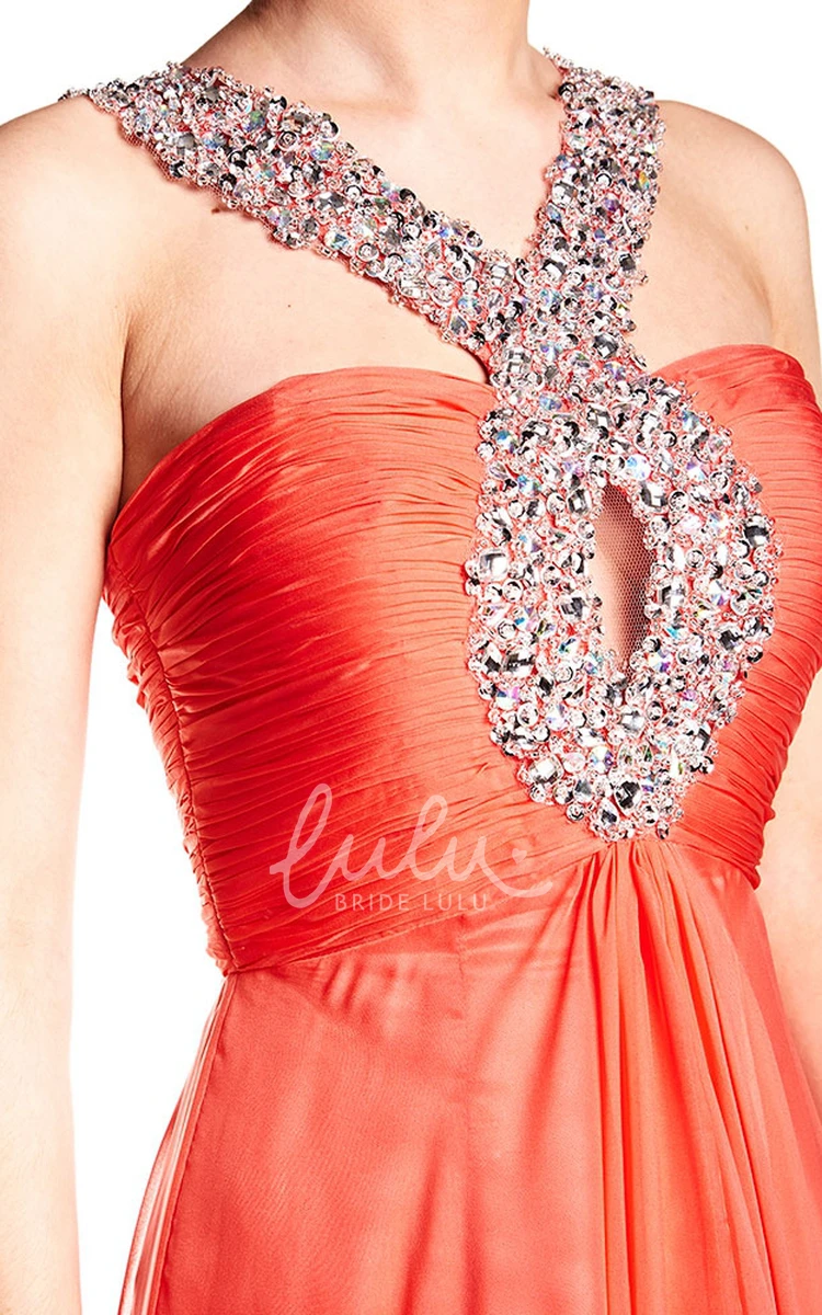 Beaded Strapped Chiffon Prom Dress Sleeveless Ruching