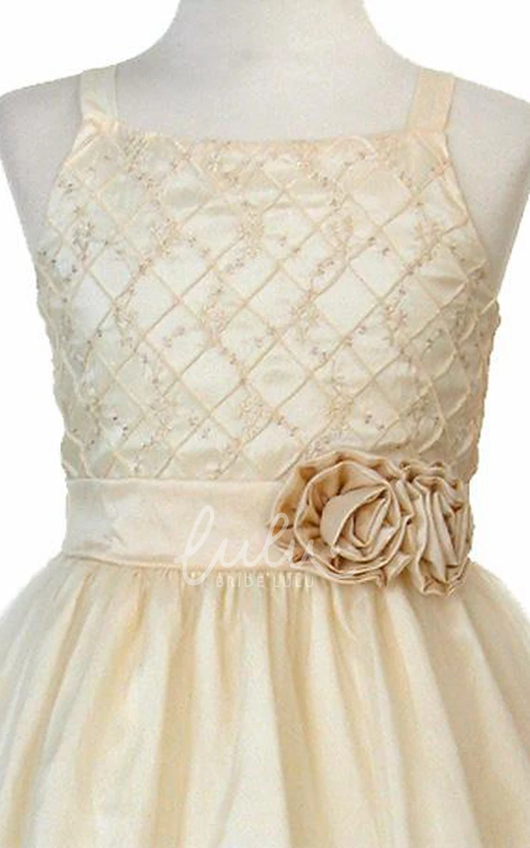 Embroidered Tulle Flower Girl Dress Tea-Length Sleeveless