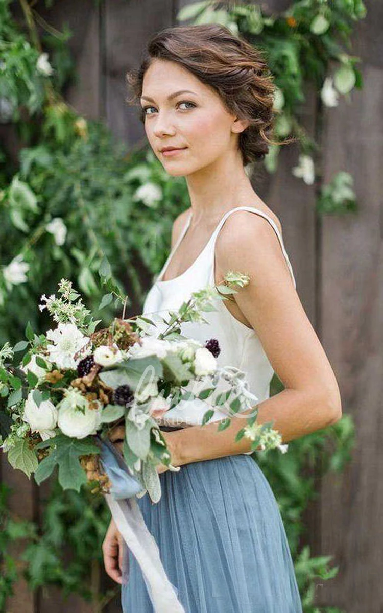 Sleeveless A-line Tulle Gown with Pleats and Scoop Neck