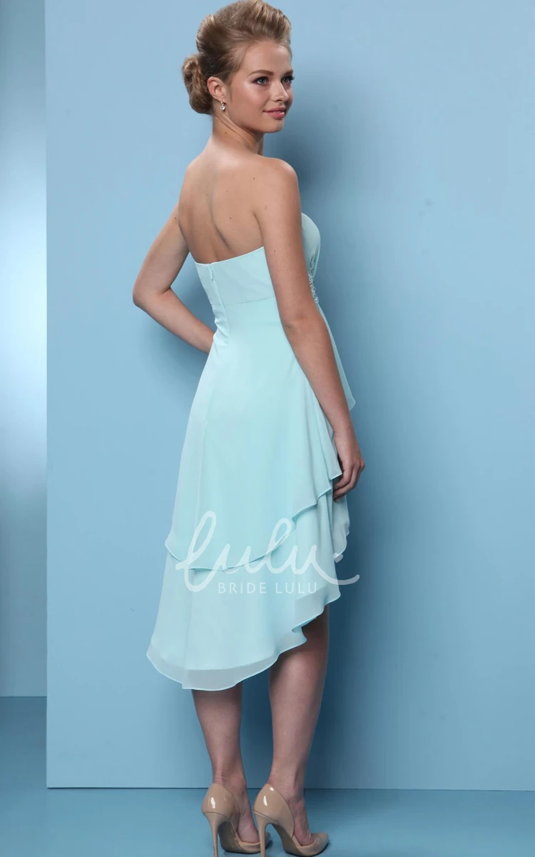 High-Low Chiffon Bridesmaid Dress with Beading Draping and Sweetheart Neckline