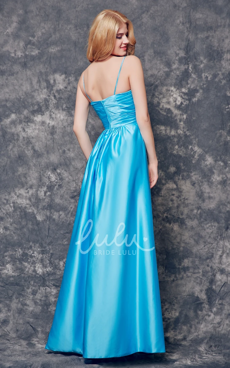 Spaghetti Strap Satin Bridesmaid Dress with Ruched Waist