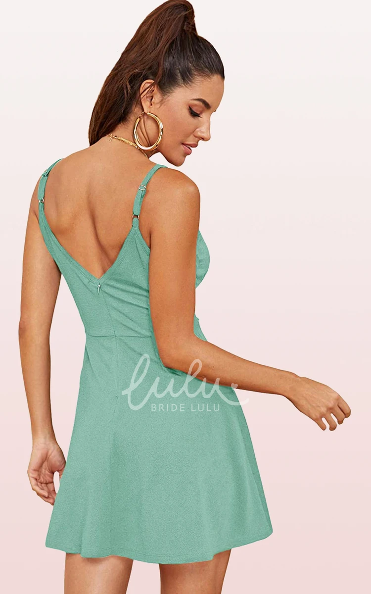 A Line Jersey Spaghetti Homecoming Dress with Ruching Sleeveless Adorable Women