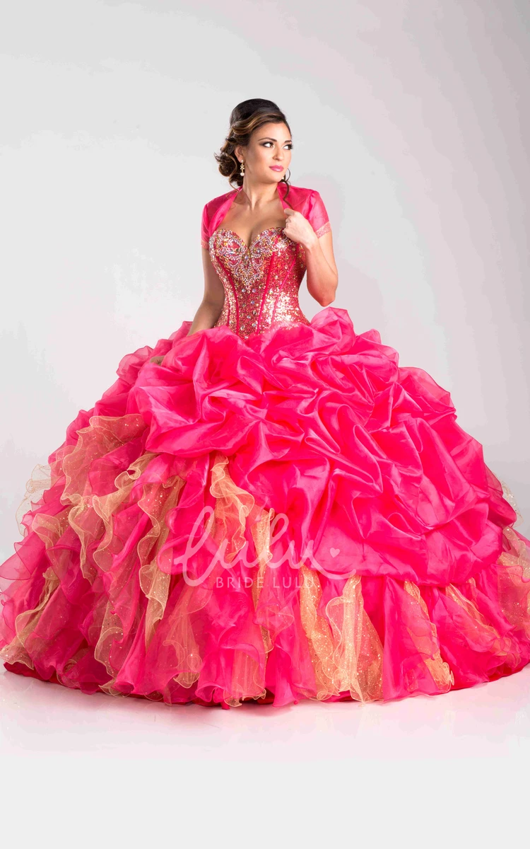 Cascading Ruffles Sweetheart Ball Gown with Sequined Corset Classy Prom Dress