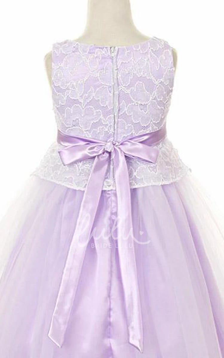 Bowed Tulle and Lace Flower Girl Dress Tea-Length Elegant
