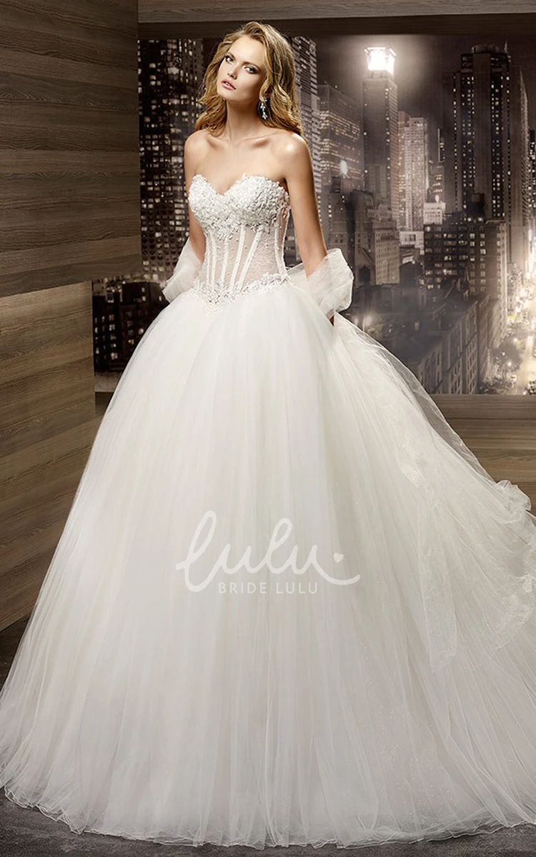 Lace Illusion Corset A-Line Bridal Gown with Sweetheart Neckline and Brush Train