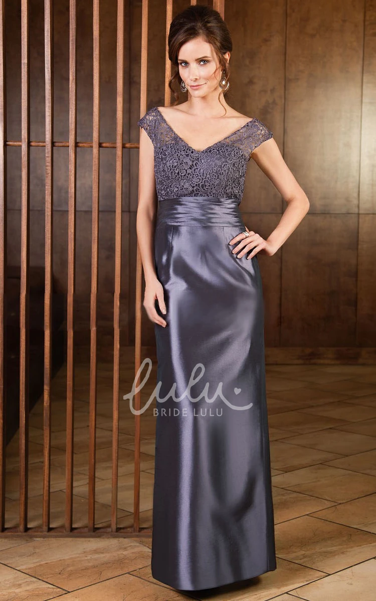 V-Neck Sheath Mother Of The Bride Dress Long Lace Gown with Slit