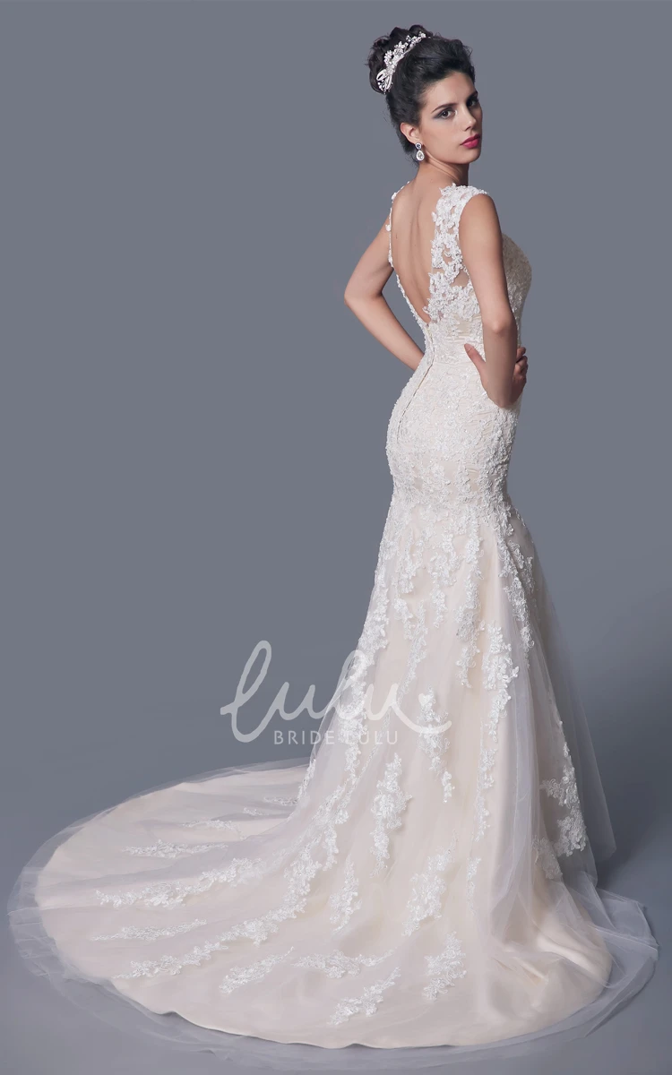 Mermaid Lace Wedding Dress with High Neck and Deep V Back