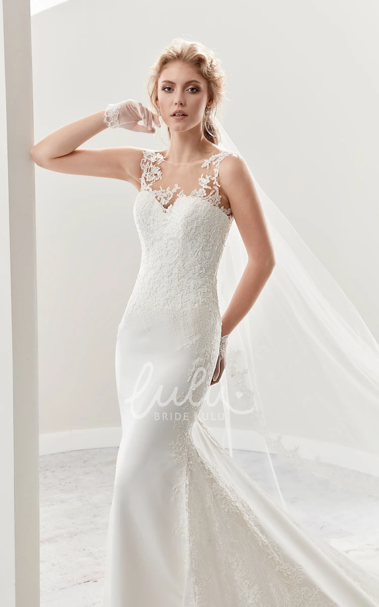 Cap Sleeve Illusion Lace Wedding Dress with Open Back