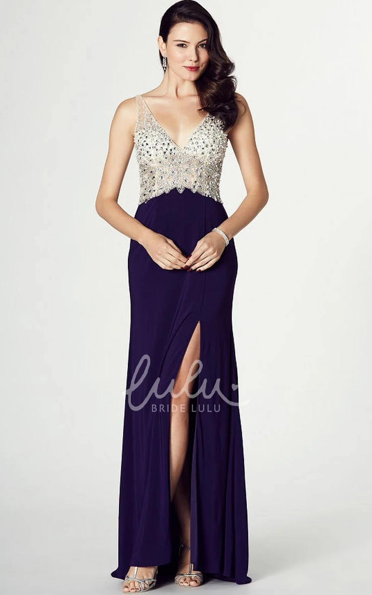 Beaded Sleeveless V-Neck Prom Dress Elegant Women's Formal Dress