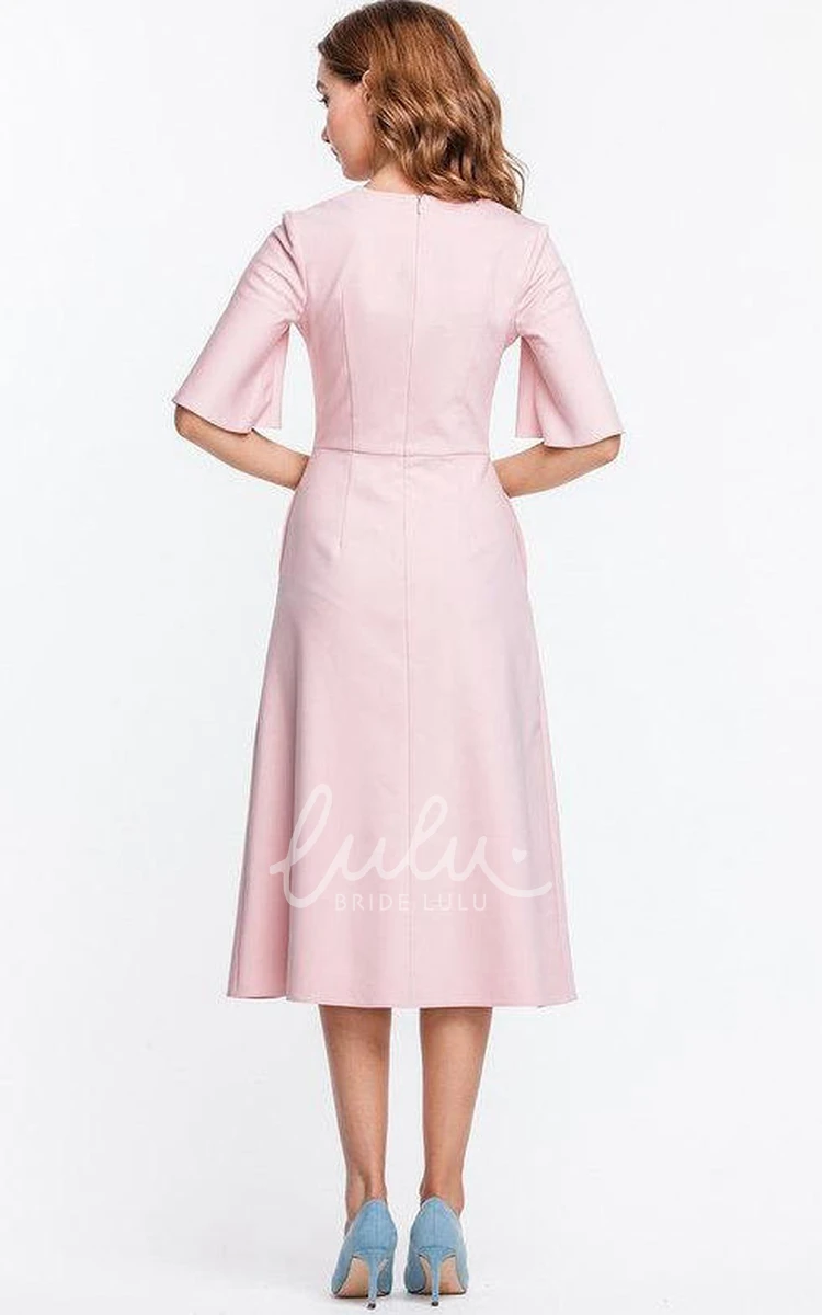 Bell Sleeve Tea-length Formal Dress with Trendy Style