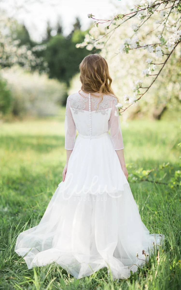 Lace Wedding Dress with Button Appliques and Sleeves