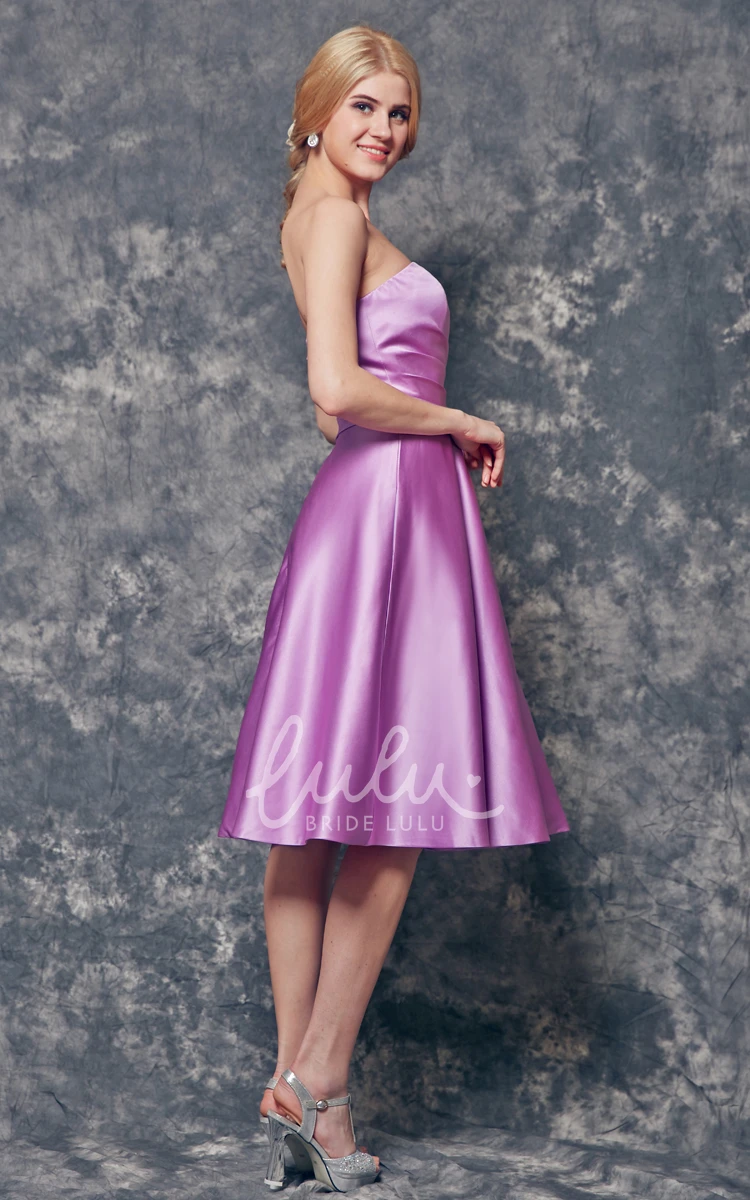 Knee Length A-line Satin Bridesmaid Dress with Floral Ruching Sweet and Chic